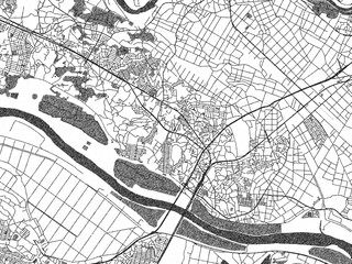 Naklejka premium Hand-drawn style black and white city map of Toride, Japan, with detailed streets and textures.