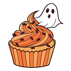 Halloween cupcake with ghost and sprinkles dessert