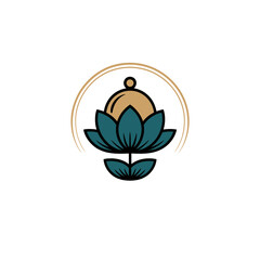 golden arc lotus emblem, refined service cloche motif, fine dining wellness brand, balanced hospitality symbol, minimal vector illustration