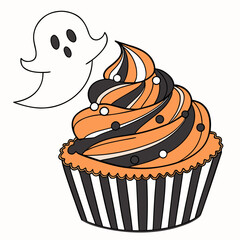 Halloween cupcake with ghost illustration sweet treat
