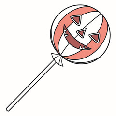 Halloween pumpkin lollipop with smiling face candy