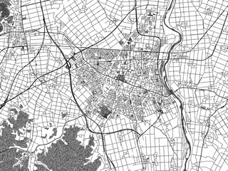 Obraz premium Stylized decorative city map of Tsuruoka, Japan, hand-drawn in black and white.