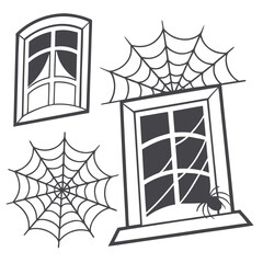 Halloween windows with spider webs and spider spooky