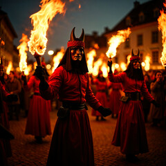 Horned Mask in Fiery Night Parade