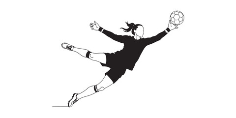 Minimal line art illustration of a soccer goalkeeper diving to catch the ball, symbolizing athleticism, teamwork, and sports passion. Perfect for football graphics, posters, and modern sports artwork.