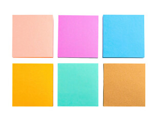 Fototapeta premium Six colorful adhesive square notepads arranged in a 2x3 grid