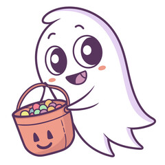 Kawaii ghost holding candy bucket cute halloween