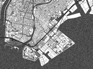 Fototapeta premium Decorative monochrome illustration of Urayasu, Japan, showing its detailed grid.