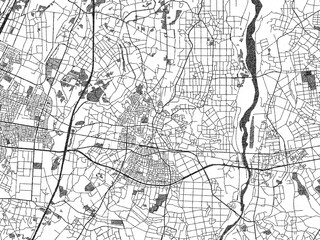 Artistic urban sketch of Yuki, Japan, detailed in black and white map form.