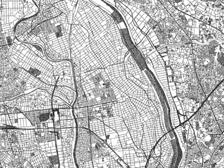 Fototapeta premium Decorative black and white map of Yoshikawa, Japan, rendered in sketch-like style.