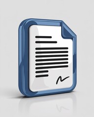 Digital document icon with signature and text on white background
