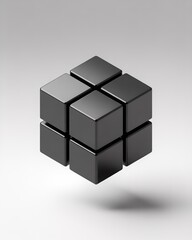 Abstract arrangement of dark gray cubes floating in space