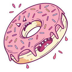 Pink frosted donut with vampire teeth and sprinkles 1