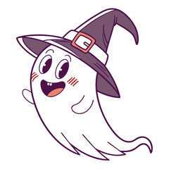 Playful ghost wearing witch hat with blush marks halloween