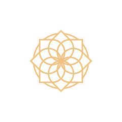 Geometric magnolia design featuring interlocking circles and squares forming a symmetrical, floral-like pattern in a light golden color. © pdpt