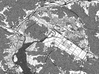 Fototapeta premium Poster-ready monochrome city map of Changwon, Republic of Korea, with detailed streets and rivers.