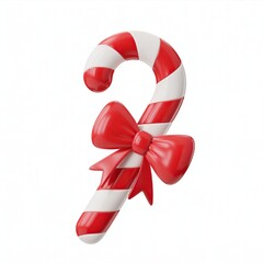 Festive red and white striped candy cane with a shiny red bow