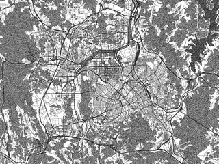 Naklejka premium Poster-ready black and white illustration map of Daejeon, Republic of Korea, detailed and artistic.
