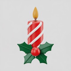 Festive red candle with holly and berry decoration