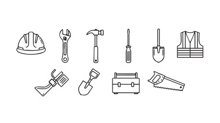 Collection of construction and hand tools safety gear labor icon set for professional use vector