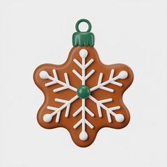 Gingerbread snowflake christmas ornament with white icing and green center