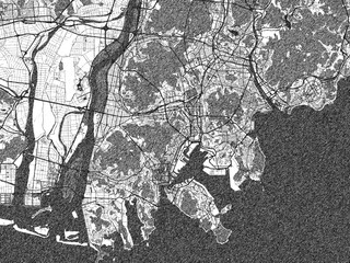 Naklejka premium Sketch-style black and white map of Greater Busan, Republic of Korea, perfect for illustration and wall art.