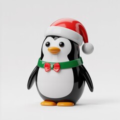 Cute christmas penguin wearing santa hat and scarf