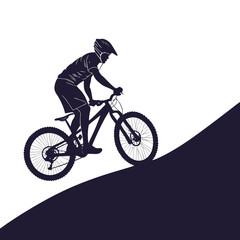 Naklejka premium Silhouette of a mountain biker riding downhill cyclist