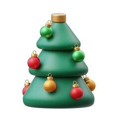Stylized 3d christmas tree with ornaments on white background