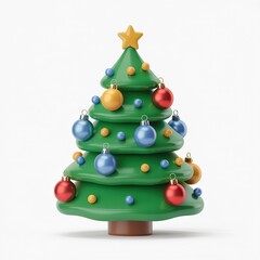 Festive cartoon christmas tree with colorful ornaments and star on top