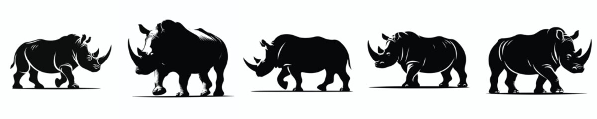vector black and white silhouette of a rhino