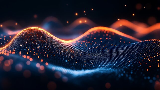 Abstract digital landscape with glowing particles, representing data flow