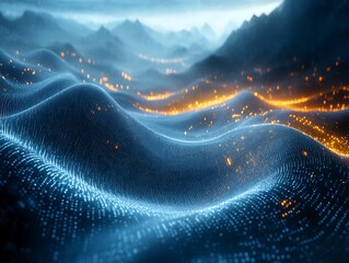 Digital topography reveals an illuminated abstract landscape view