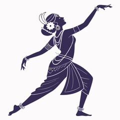 Silhouette of Indian dancer in traditional costume with jewelry 1