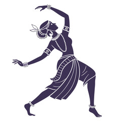 Silhouette of Indian dancer in traditional attire performing a graceful pose