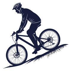 Naklejka premium Silhouette of man riding mountain bike downhill bicycle