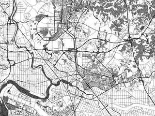Fototapeta premium Decorative black and white map of Pyeongtaek, Republic of Korea, rendered in sketch-like style.