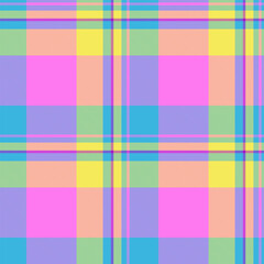 Vibrant plaid pattern. A colorful, cheerful, geometric texture. Ideal for backgrounds, textiles, or design elements needing a playful, modern aesthetic. Versatile resource.