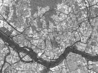 Naklejka premium Black and white cartographic illustration of Seoul, Republic of Korea, in hand-drawn sketch form.