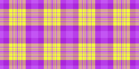 Vibrant plaid pattern featuring purple, yellow, and beige hues. A versatile backdrop for graphic design, textiles, or web projects, conveying both classic and modern aesthetics.