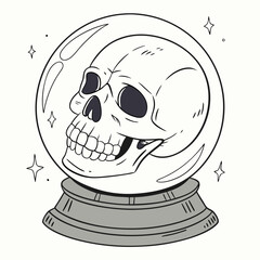Skull inside a crystal ball with stars fortune telling