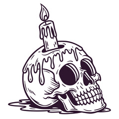 Skull with melting candle and dripping wax vector 1