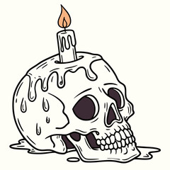Skull with melting candle and dripping wax vector