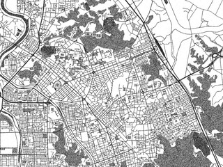 Fototapeta premium Decorative black and white map of Wanju, Republic of Korea, rendered in sketch-like style.