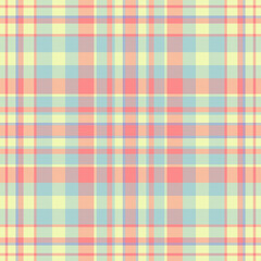 Pastel plaid pattern in blue, yellow, and coral. Versatile for backgrounds, textiles, and designs. Evokes warmth, comfort, and a classic aesthetic. Use for fashion or crafts.