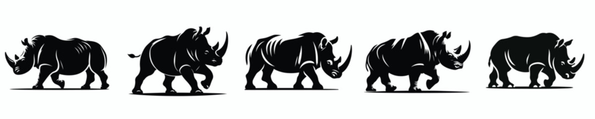 vector black and white silhouette of a rhino