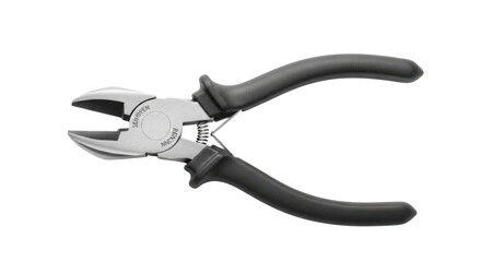 Close up of side-cutting pliers with black handles isolated PNG with Transparent Background