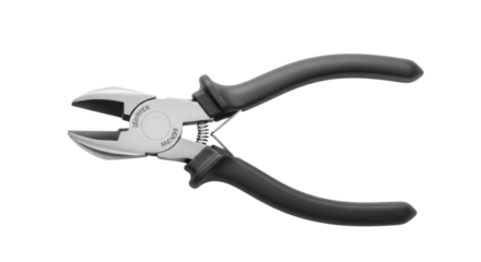 Close up of side-cutting pliers with black handles isolated PNG with Transparent Background
