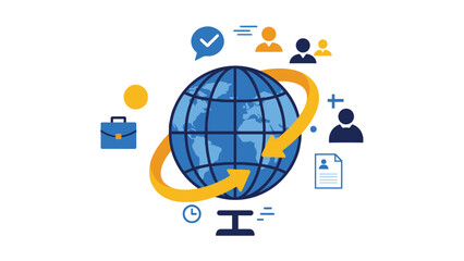Globe with arrows representing global mobility and international workforce strategy