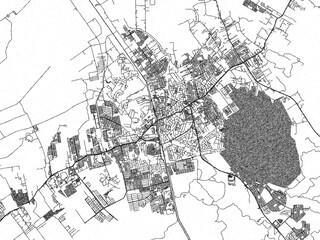 Naklejka premium Minimal poster-style map of Kluang, Malaysia, hand-drawn style in monochrome.